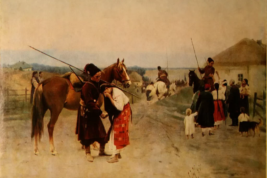 Cossacks ride over the Danube - To War by Mykola Pymonenko