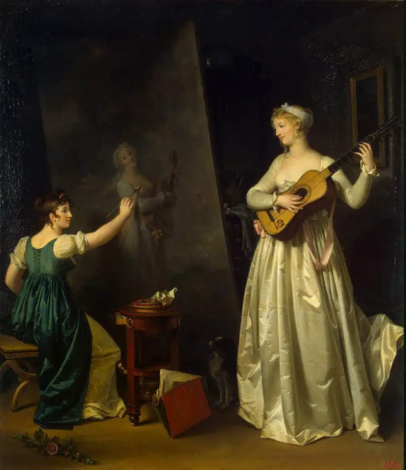 "Painter when painting a portrait of a lute player" by Marguerite Gérard