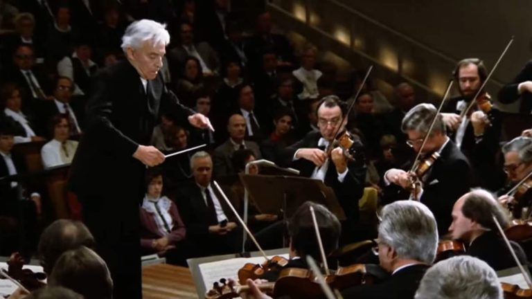 Conducted by Herbert von Karajan, the Berliner Philharmoniker (Berlin Philharmonic Orchestra) performs Ludwig van Beethoven Symphony No. 6 in F major, Op. 68, also known as the Pastoral Symphony