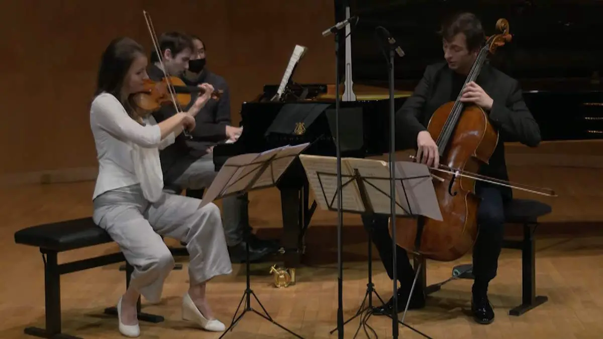 Alexandre Kantorow (piano), Liya Petrova (violin), and Aurélien Pascal (cello) perform Pyotr Ilyich Tchaikovsky Piano Trio in A minor, Op. 50.