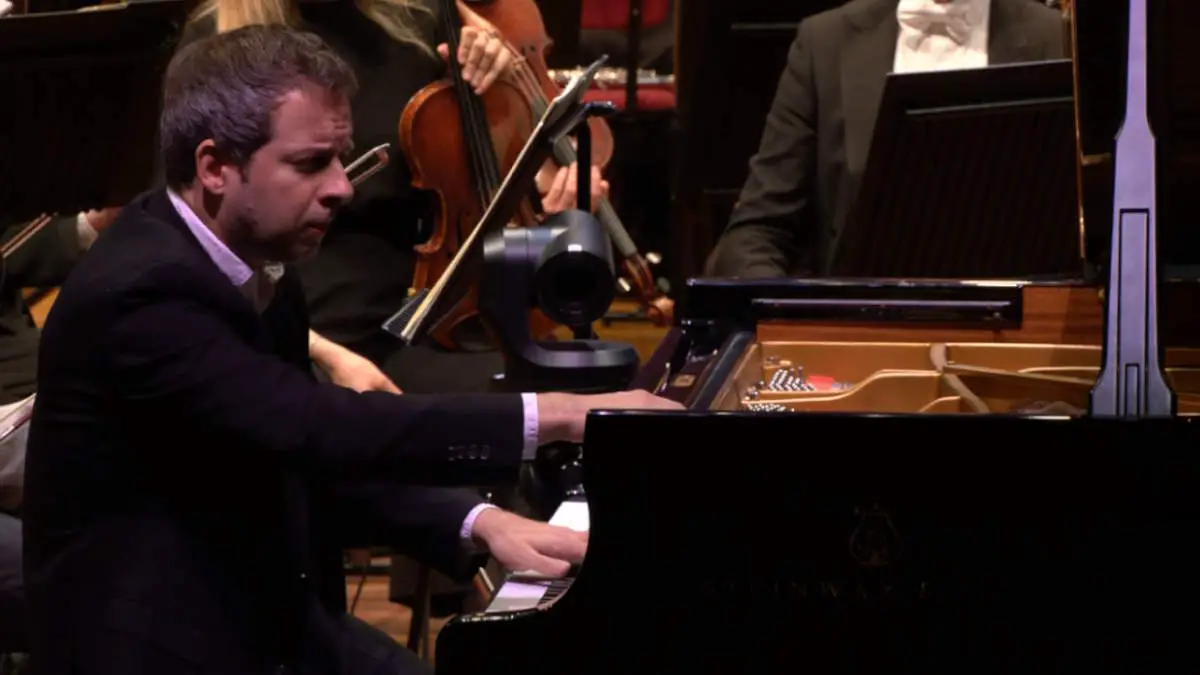 Accompanied by the Netherlands Philharmonic Orchestra, the French pianist Bertrand Chamayou performs Maurice Ravel Piano Concerto for the Left Hand