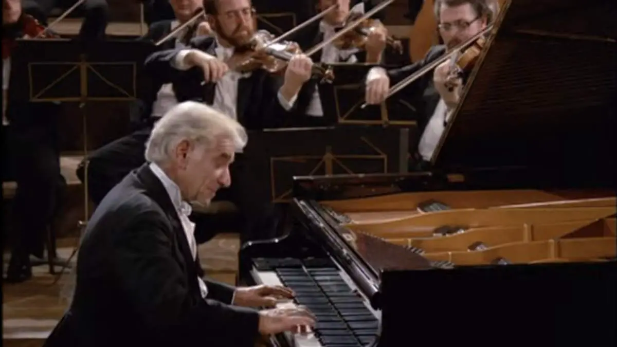 Accompanied by the Wiener Philharmoniker, Leonard Bernstein performs Mozart Piano Concerto No. 17 in G major, KV. 453. Bernstein also conducts the orchestra.