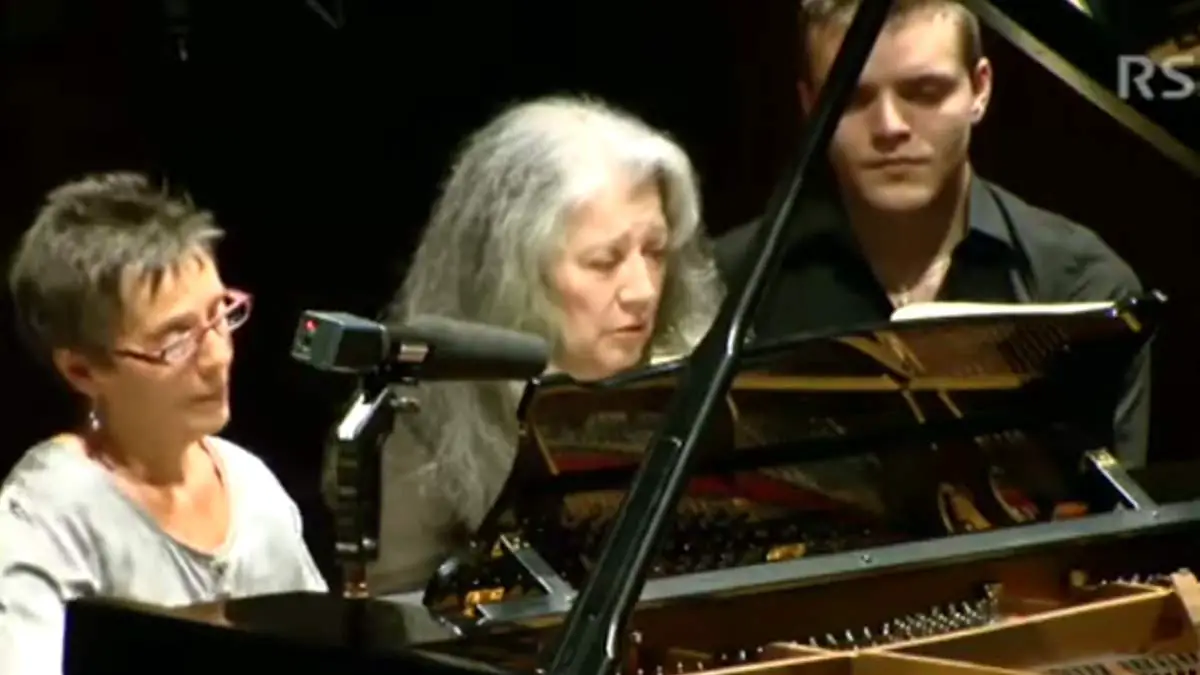 Martha Argerich, and Maria João Pires play Mozarts Sonata for Piano Four-Hands in D major, K. 381/123a