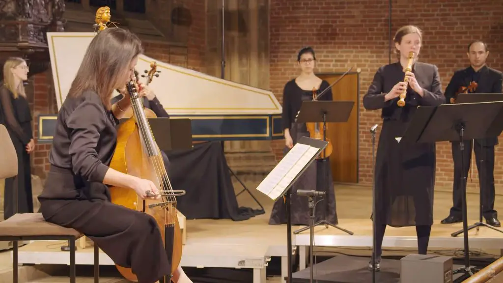 The Bremer Barockorchester (Bremen Baroque Orchestra) performs Georg Philipp Telemann Concerto for Recorder and Viola da Gamba, TWV 52:a1. Soloists: Recorder: Anninka Fohgrub, Viola da Gamba: Lina Manrique.